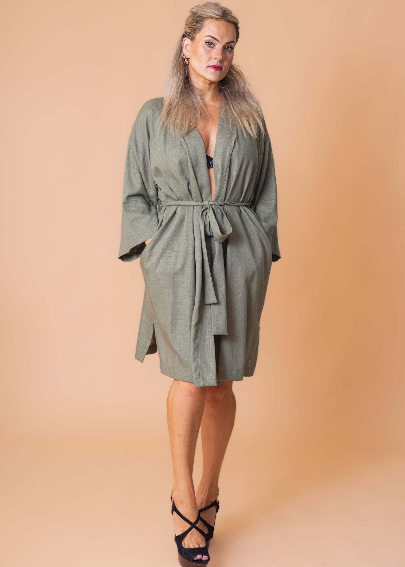 Linane rohekas kimono